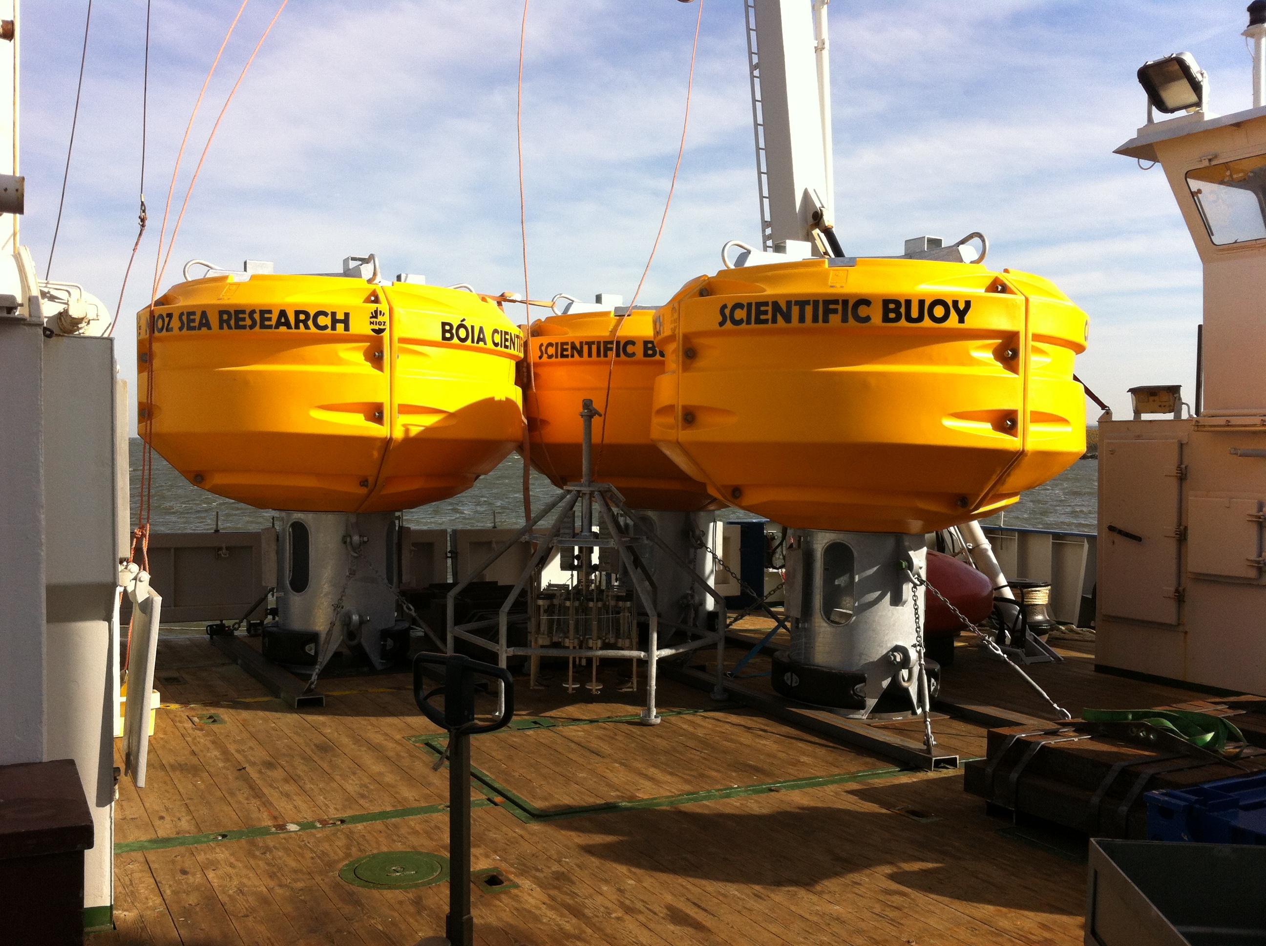 The three ladies safely standing on deck of the Pelagia