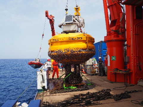 Buoy Carmen on deck of FS Meteor