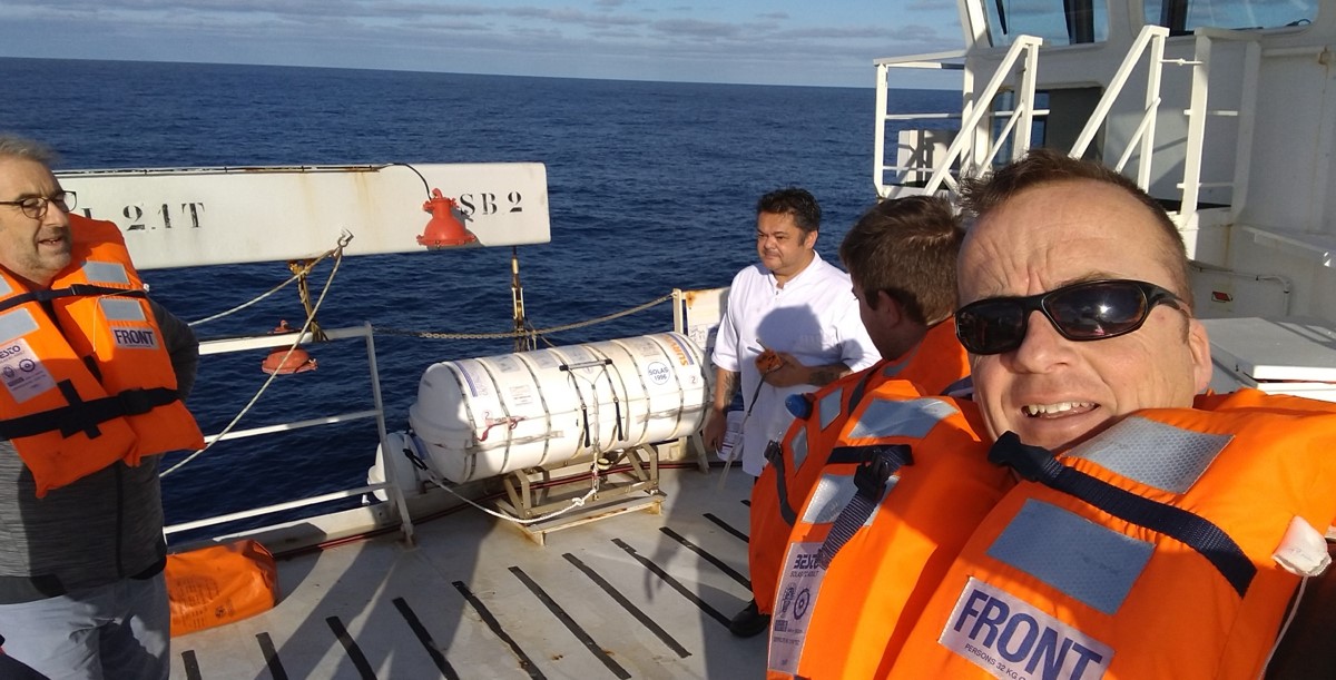  Fire-drill selfie with Chef Alex telling us to keep calm